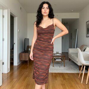 Y2k SILK slip dress with adjustable sides Brown and Orange Women's Dress